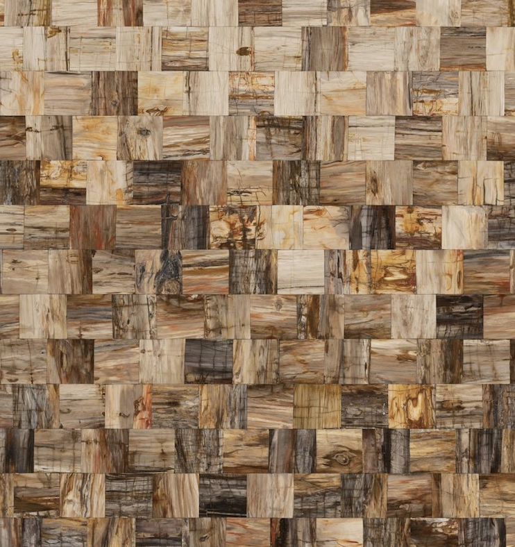 Petrified Wood Retro Block Pattern Semi-Precious Stone Slab