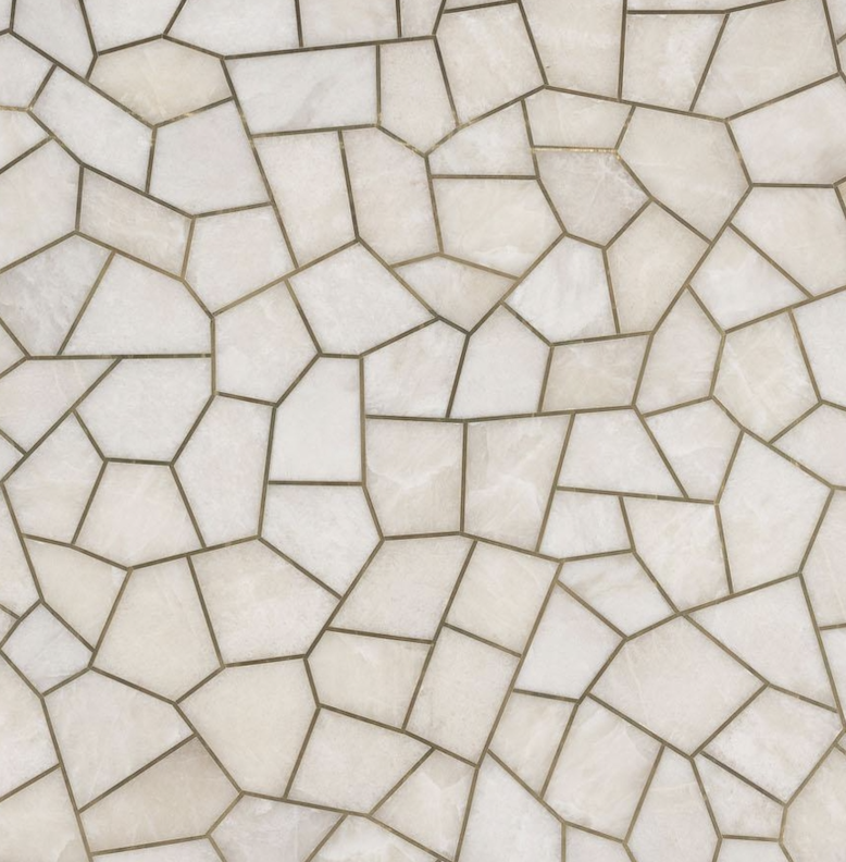 White Quartz Brass Extra Semi-Precious Stone Slab